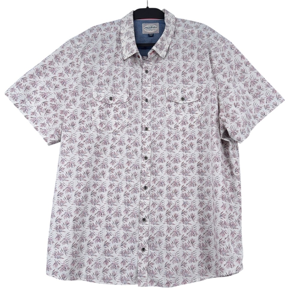 Flag & Anthem Men's 2XLB Short Sleeve Button Down Shirt Leaf Print Casual Cotton